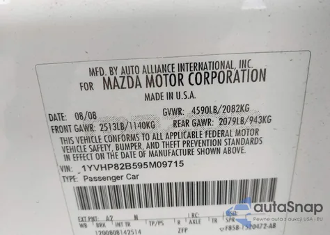 2009 Mazda Mazda6 S Touring from USA, damaged, VIN 1YVHP82B595M09715